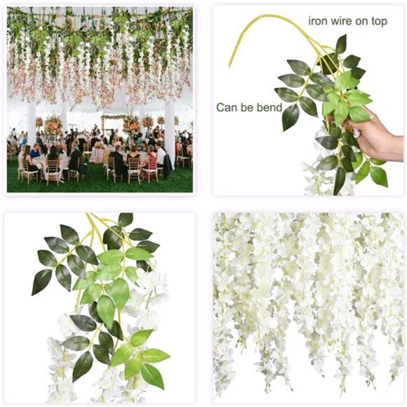 6 Pack 3.75 Feet/Piece Artificial Fake Wisteria Vine Ratta Hanging Garland Silk - Picture 5 of 7